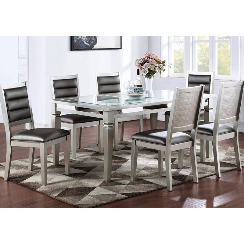 2 chaises de salle à manger argentées avec dossier rembourré et structure en PU pour les occasions