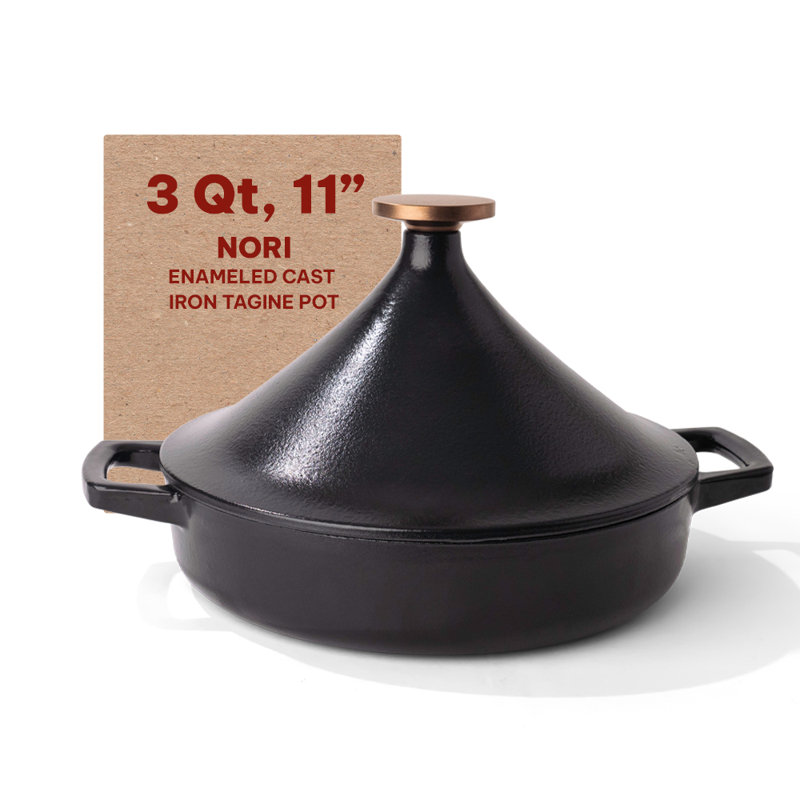 Black Enameled Cast Iron Fondue Pot with Bronze Knob