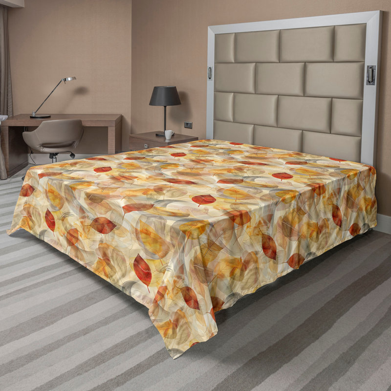 Drap plat moderne de style bohème Ambesonne, Orange / beige / motif floral paprika, Drap plat pour très grand lit californien