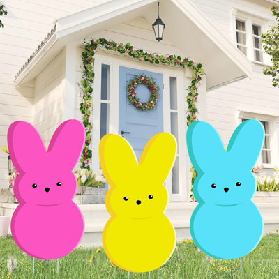 24In décorations de la cour de Pâques, lapin, signe de la cour, poteaux, décorations extérieures, pelouse, lapin, joyeux, piquet, cour, piquets, pour, pâques, décorations de fête