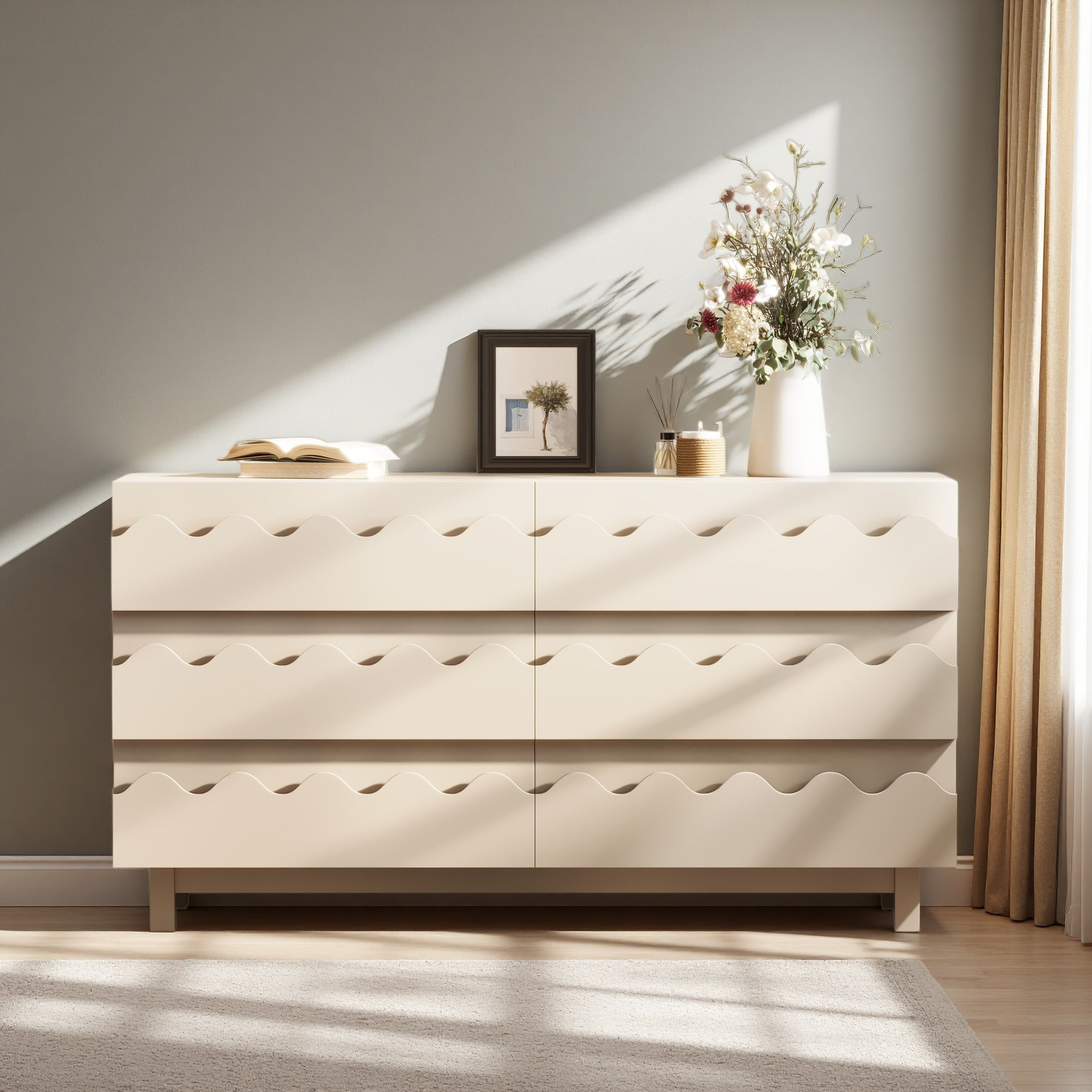 Winston Porter 60" Length 6 Drawer Dresser With Wave Front Design ...