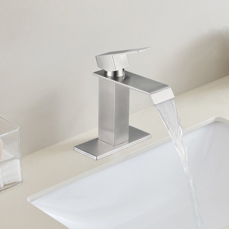 Single Handle Bathroom Faucet With Deckplate And Waterfall Spout In ( 1 Pack ), Brushed Nickel