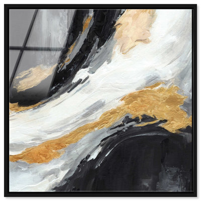 «Golden Flow - Ira Colmeva», reproduction surdimensionnée abstraite encadrée par Art Remedy, cadre noir, 46 x 46