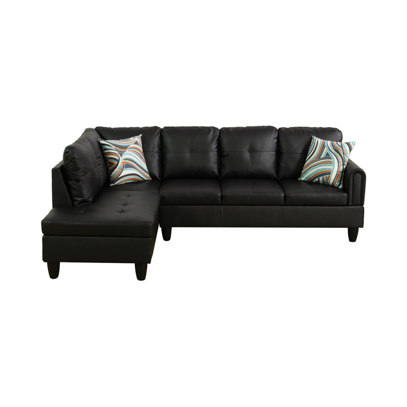 Black L shaped Upholstered Sectional, Black Polyester Blend, Left Hand Facing