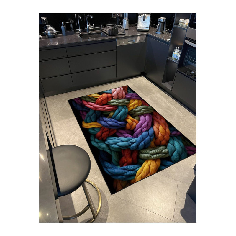 Machine Washable Multicolor Pattern Woven Base Rug, Round 3'3" Rug Pad Included