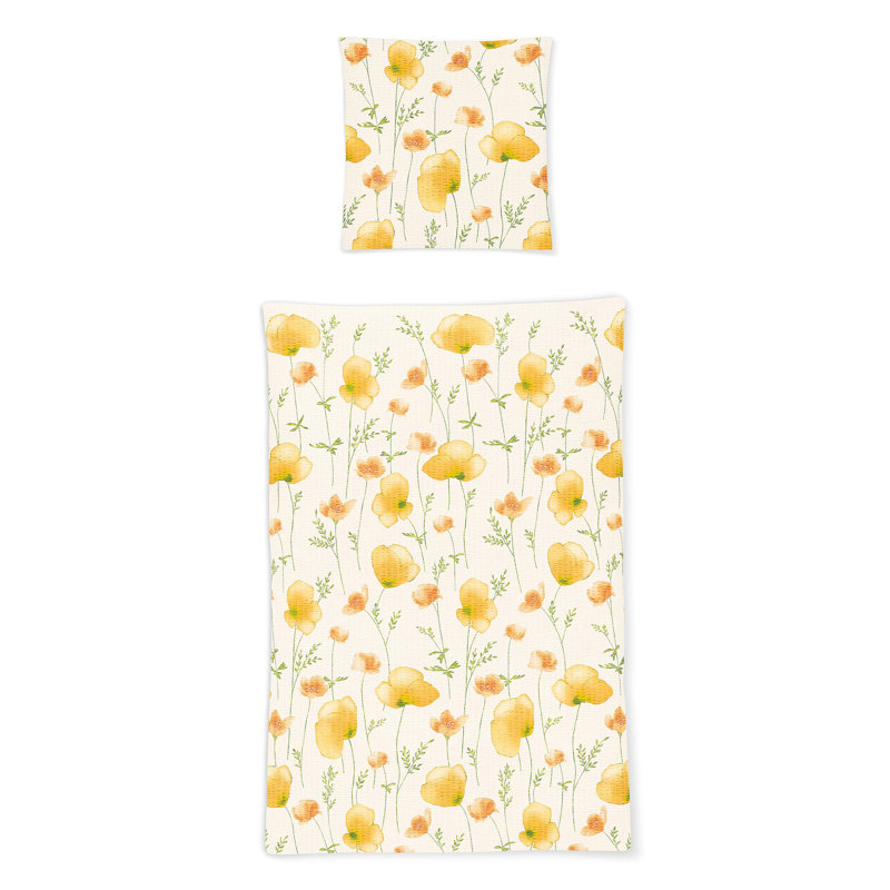 Organic Seersucker Reversible Duvet Cover Set, 155cm W x 200cm L, Yellow
