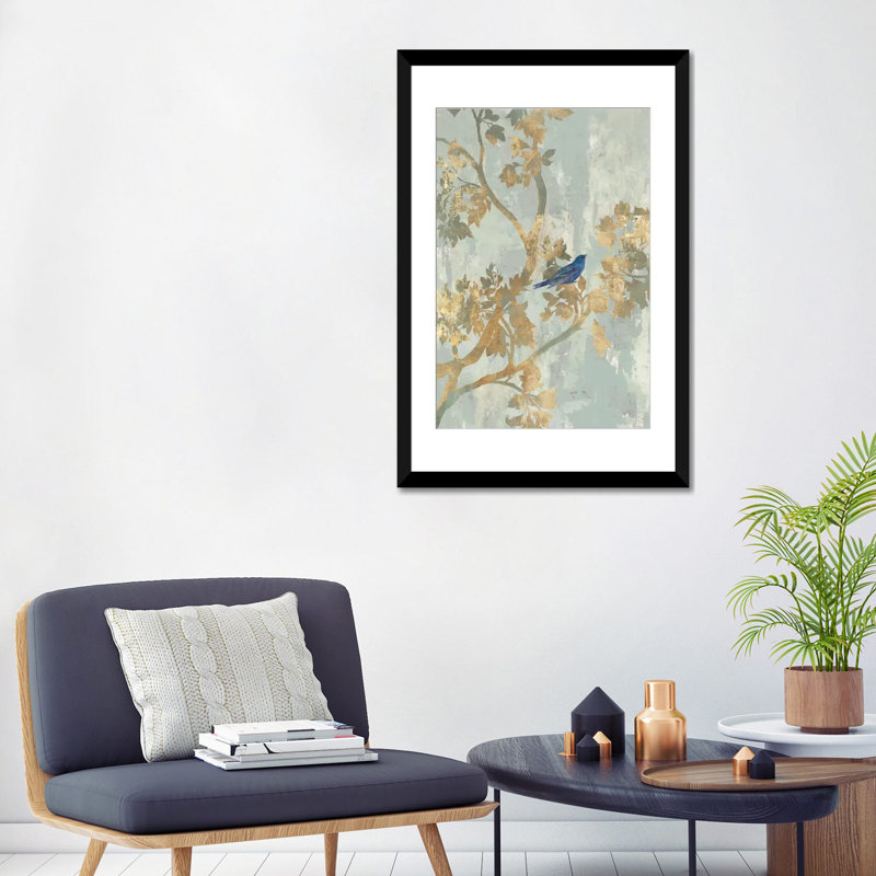 «Blue Bird» par Asia Jensen - reproduction d'art sur toile tendue, H 24 po x l 16 po x P 1 po, Papier d'art encadré noir