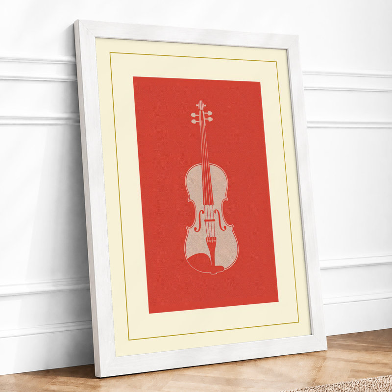 Violin in Red Minimalist - Framed Print, A1 - 84.1 x 59.4 cm, White