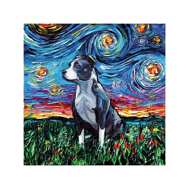 Pitbull Night by Aja Trier - Painting on Canvas, Wrapped Canvas, 30.48 cm H x 30.48 cm W