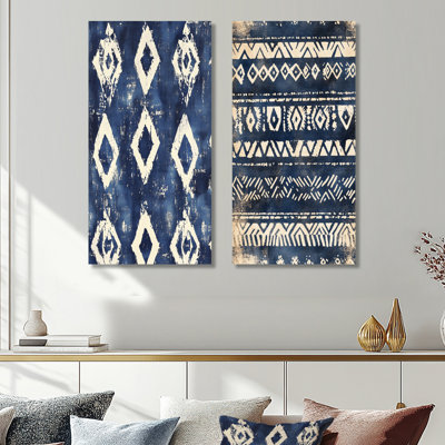 Indigo Tribal Pattern II – Scenic Metal Wall Decor Print Set of 2