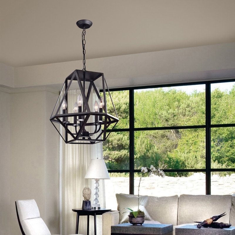 Frankie 5 - Light 16.1" Antique Black Candle Style Geometric Chandelier