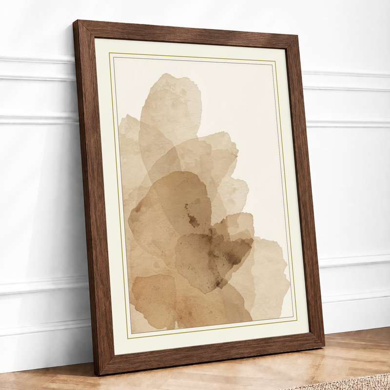 Layered Earth Forms Minimalist - Framed Print, A4 - 29.7 x 21.0 cm, Walnut