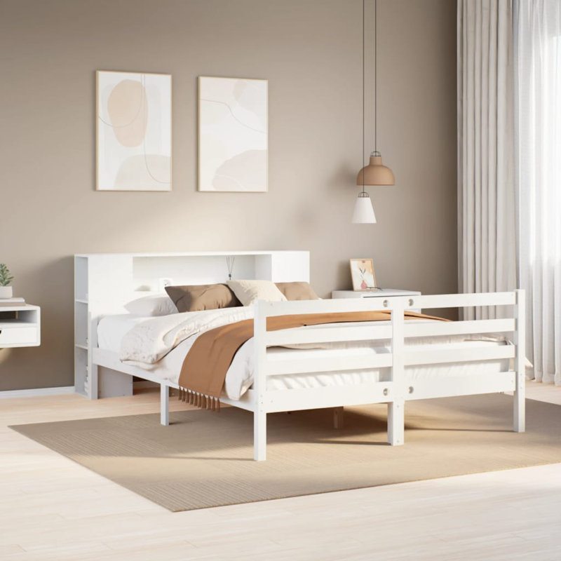 Meansville Solid Wood Bed, 135 x 190cm, White