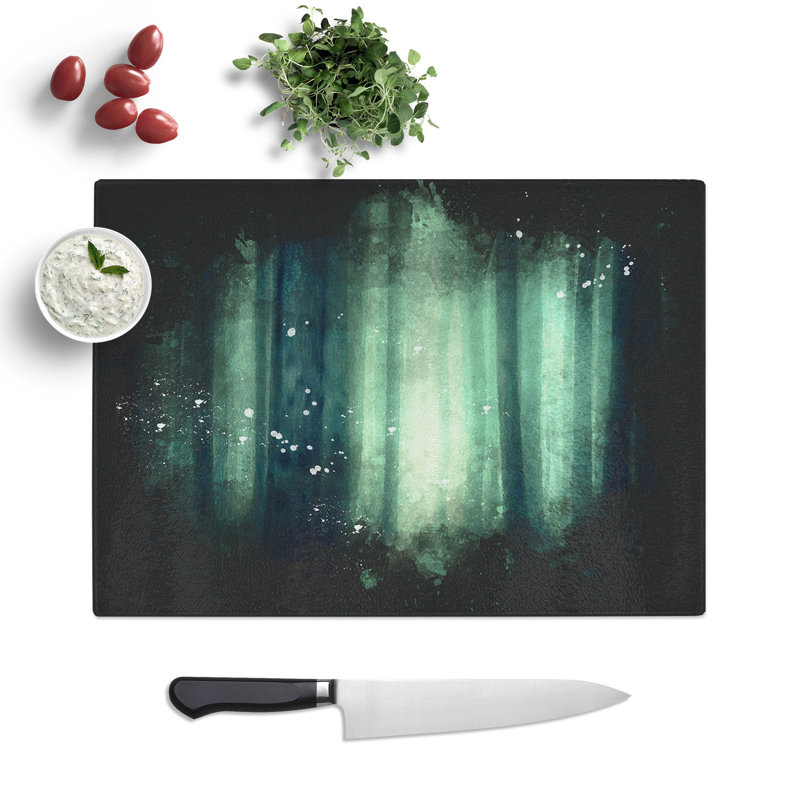 Tempered Glass Green Misty Forest Chopping Board, 28.5 cm x 39 cm