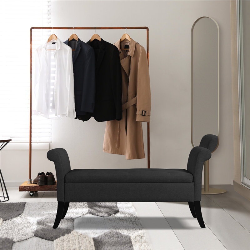 Banc de rangement rembourré l 52 po Sholom, Noir