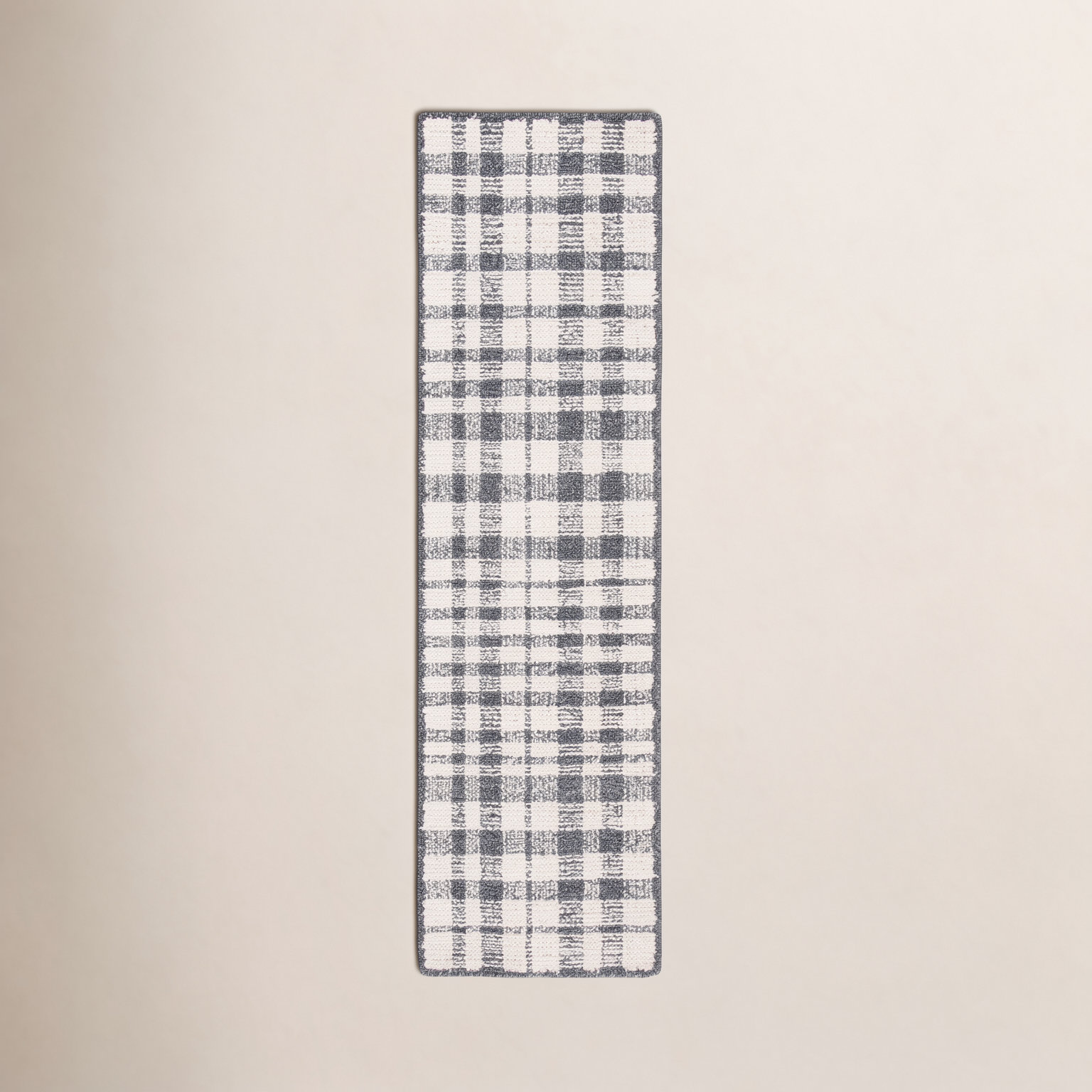 Ivory Black Hand-Tufted Plaid Rug, Runner 2'3" x 8'