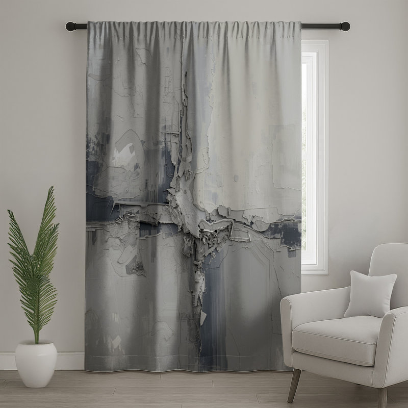 Rideaux de fenêtre texturés gris abstraits, voilages et voilages texturés - 1 panneau, Blocage, 50 po x 92 po - 1 panneau