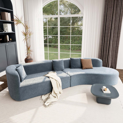 Modern Sectional Sofa with Curved Design, 2-Piece Chenille Modular Couch with 4 Pillows, Plush Sponge & Spring Cushion, Large Sponge Modular Sofa for Living Room
