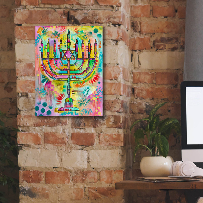 «Menorah» par Dean Russo, art mural sur toile, H 16 po x l 12 po x P 0,75 po