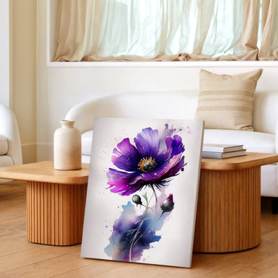 Reproduction d'art sur toile botanique mauve, art floral floral contemporain pour salon, chambre, bureau, couloir, appartement, galerie, décoration murale