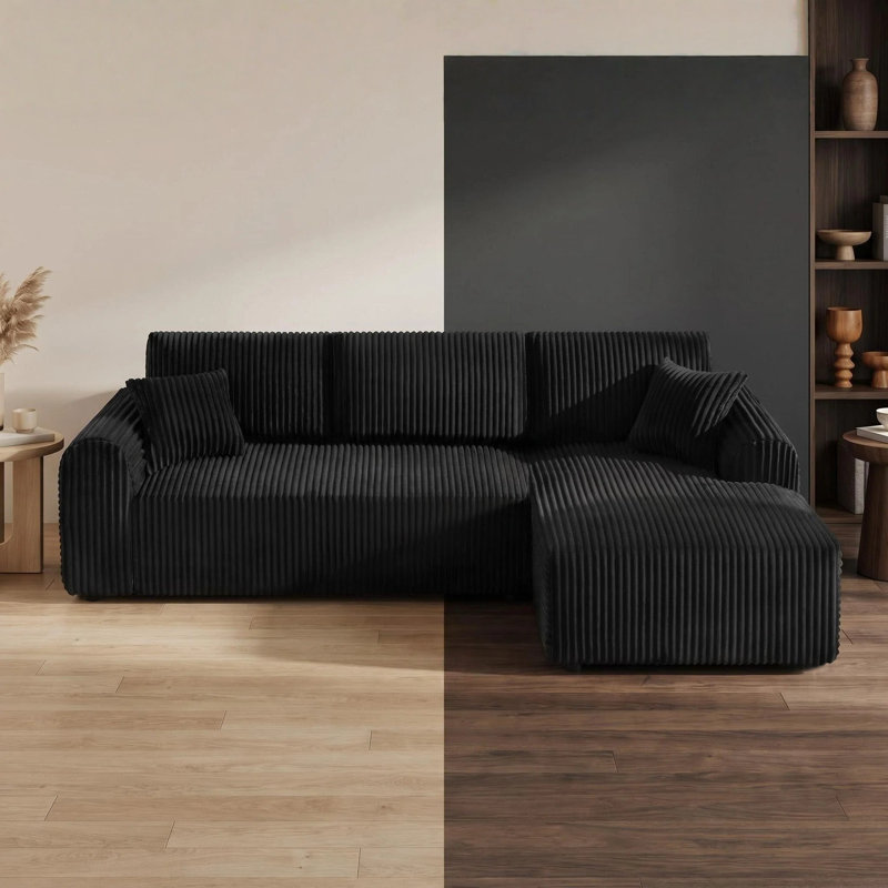 Tissu modulaire en velours côtelé 109 po x 69 po sans assemblage requis. Capacité de 1 400 lb pour le salon., Noir