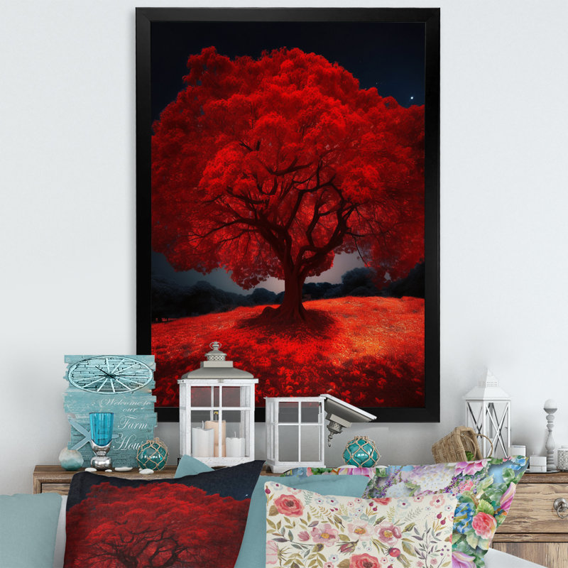 Majestic Red Tree Nature Photography - Landscape Trees Canvas Wall Art, Cadre simple noir, H 20 po x l 12 po x P 1 po