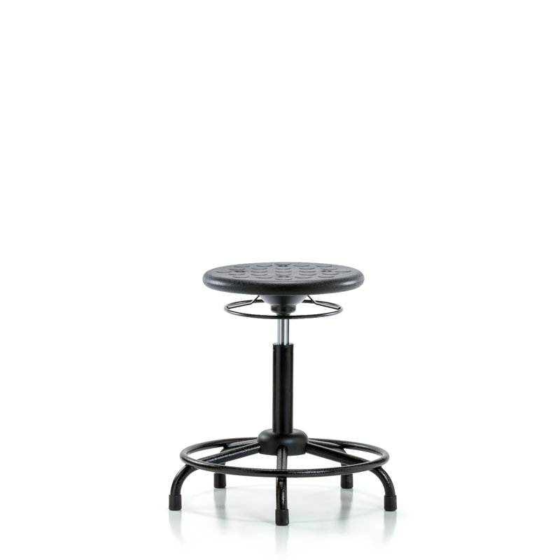 Huron Adjustable Height Ergonomic Lab Stool with Footrest, Black, Stationary Glides