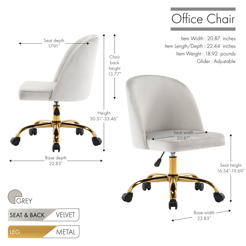 Colette Velvet Task Chair, Gray