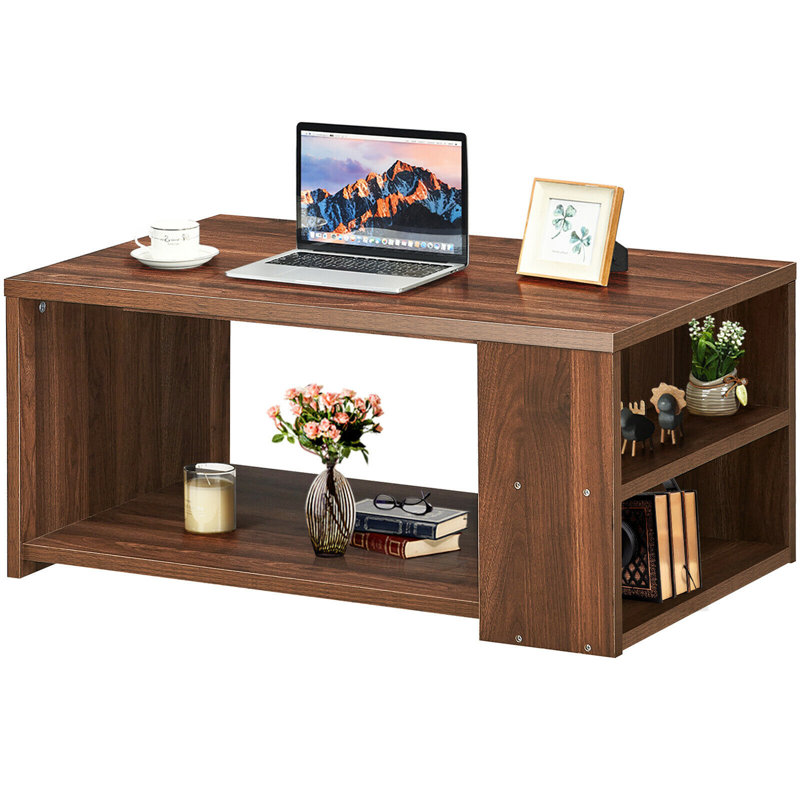 Table basse avec rangement à tablette de plancher Quin, Noyer