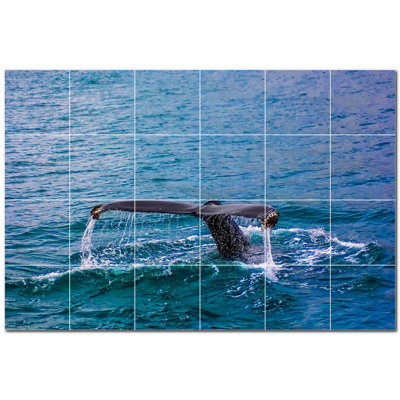 Murale en céramique satinée Whale Photo 12 po x 12 po