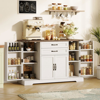Buffet à 2 tiroirs, garde-manger de style campagnard avec tablettes réglables