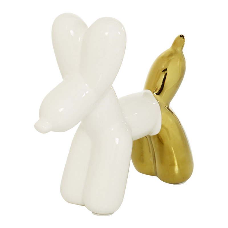 Cosmoliving By Cosmopolitan Ceramic Glam Sculpture, Dog 7 X 7 X 3, White/Gold