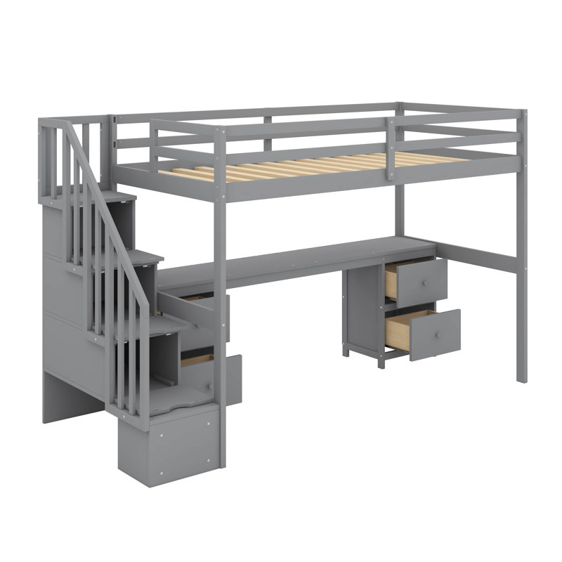 Base de lit simple avec bureau et tiroir, Gris