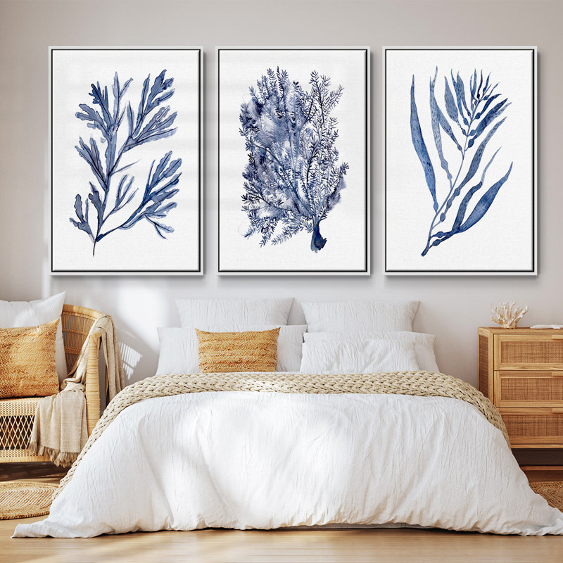 " Seaweed Under Water I " 3 - Pieces, 27" H x 54" W, White