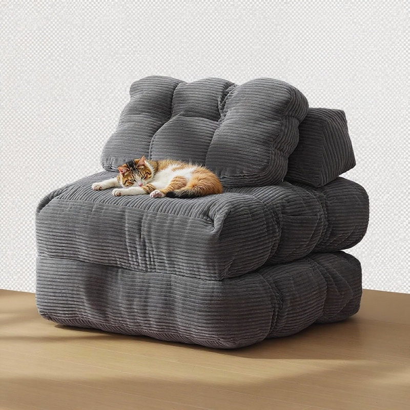 Folding Sofa Bed,  Sleeper Chair, With Pillow, Dark Gray
