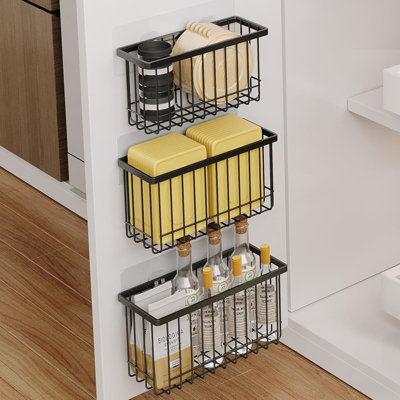 Ensemble de 3 organisateurs de porte d'armoire adhésifs, organisateurs de couvercles à l'intérieur de l'armoire et porte-couvercles pour cuvettes de rangement pour cuisine et salle de bain (noir)
