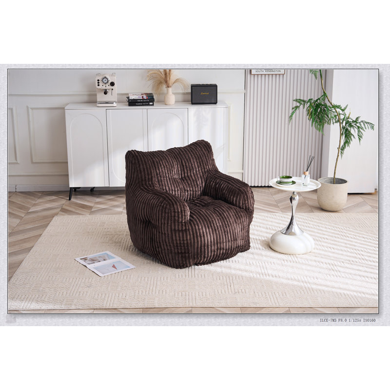 Soft Fluffy Corduroy Fabric Bean Bag Chair Filled With Memory Sponge For Ultimate Comfort, Brown, Brown