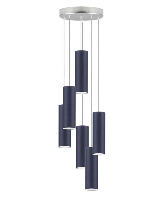 Denegal 6 - Light Cluster Pendant, Navy Blue, Chrome