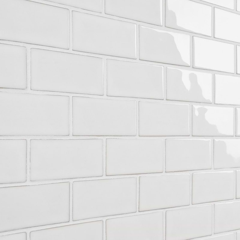 Nabi Subway 3X6 Crackled Glossy Glass Tile, Natural White
