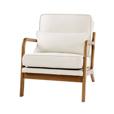 Mid-Century Modern Accent Chair Linen Fabric Armchair with 5.7 in Cushion by George Oliver