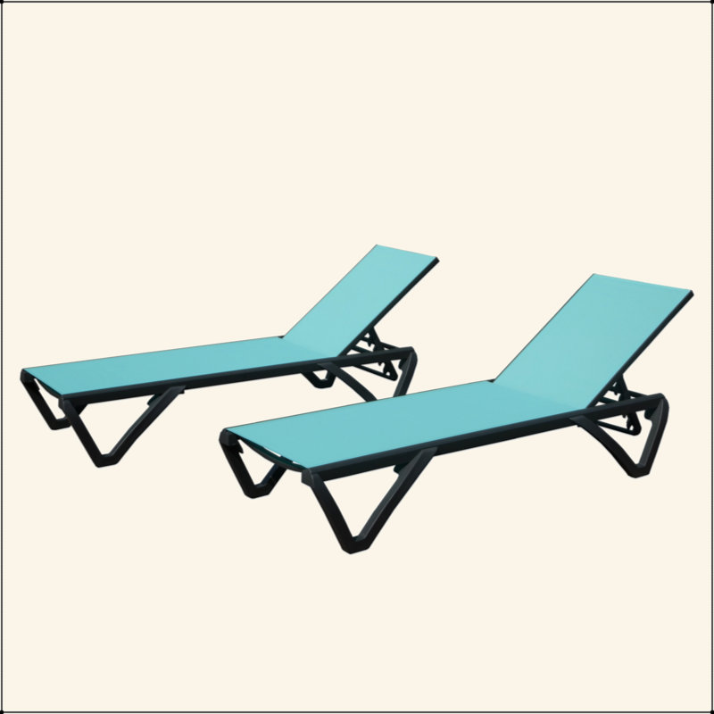 Outdoor Lounge Chair, 2 Pieces Aluminum Plastic Patio Chaise Lounge With 5 Position Adjustable Backrest And Wheels, All Weather Reclining Chair For Outdoor, Beach, Yard, Pool