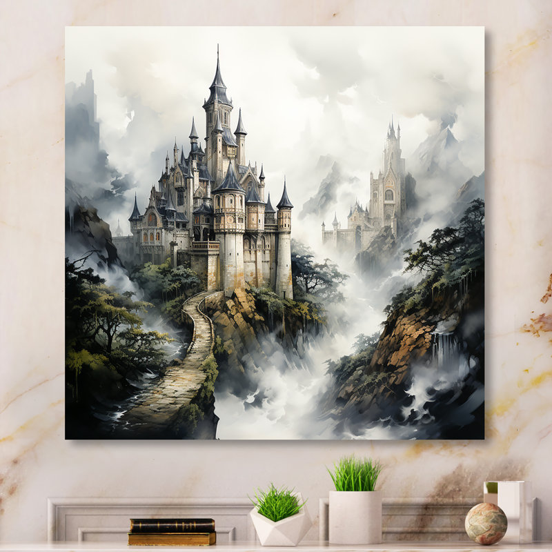 Foggy Fairytale Castle - Fantasy Metal Wall Art, 36" H x 36" W