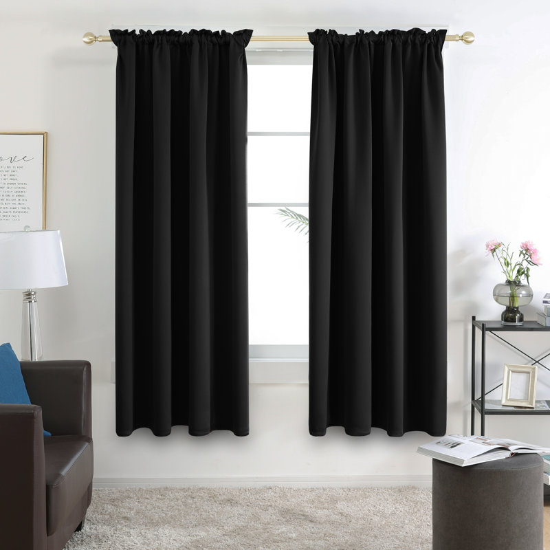 Harlowe Room Darkening Curtain Pair, Black, 38" W x 84" L
