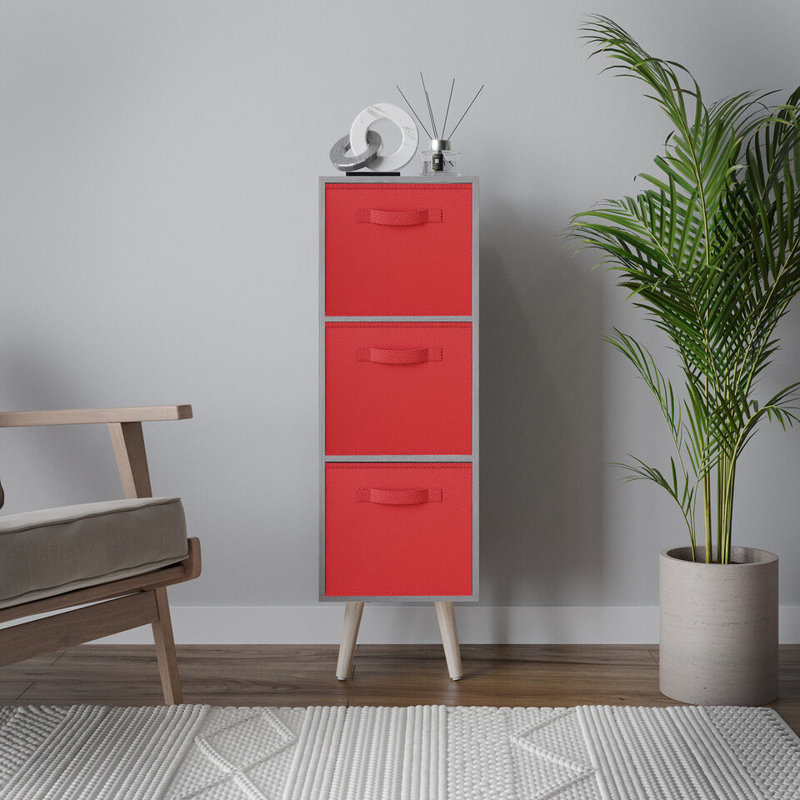 Fika 30cm W 3 - Drawer Chest of Drawers, Red/White