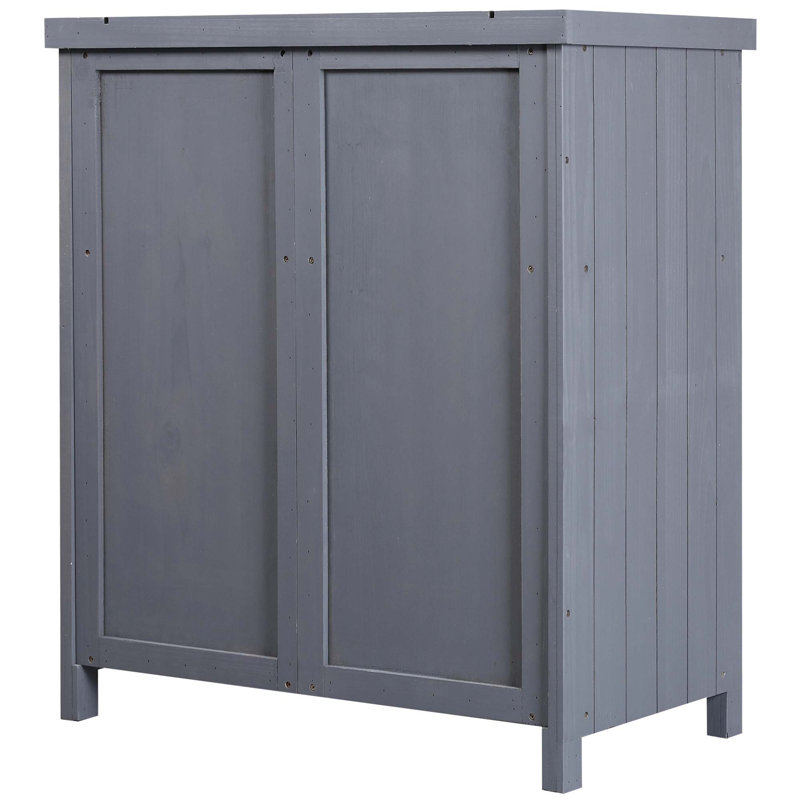 Tool Shed,Outdoor Storage Cabinet,With Galvanized Top And Two Shelves For Yard Tools Or Pool Accessories, Gray