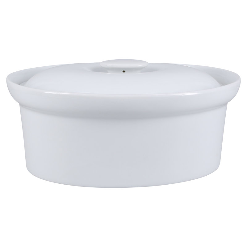 White Glazed Porcelain Oval Casserole Dish with Lid, 1.5 Quarts