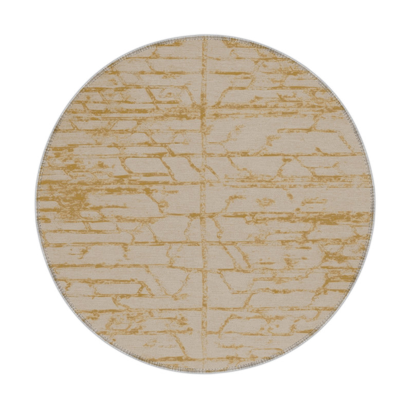 Tapis beige abstrait intérieur et extérieur, Rond 5 pi