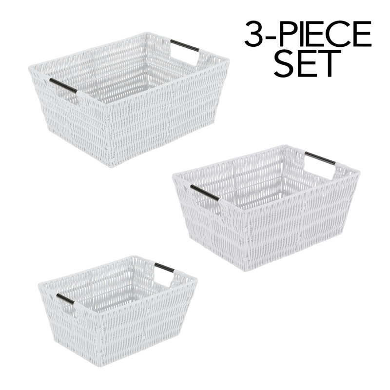 Ensemble de 3 paniers fourre-tout en rotin blanc, Blanc