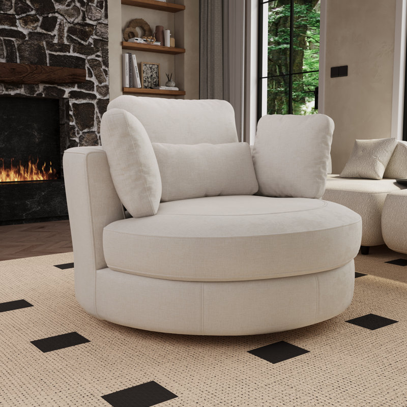Fauteuil demi-tonneau pivotant rembourré surdimensionné de 50 po de largeur, Beige