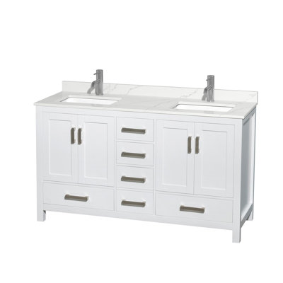 Meuble-lavabo double autoportant 60 po avec plateau en quartz Sheffield